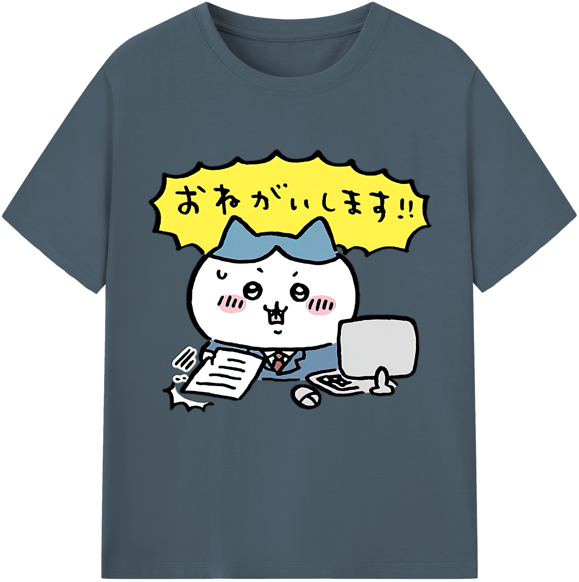 （画像用） ちいかわ ハチワレ Chii-kawa hachiware 綿100％半袖Tシャツ（フロントプリント）